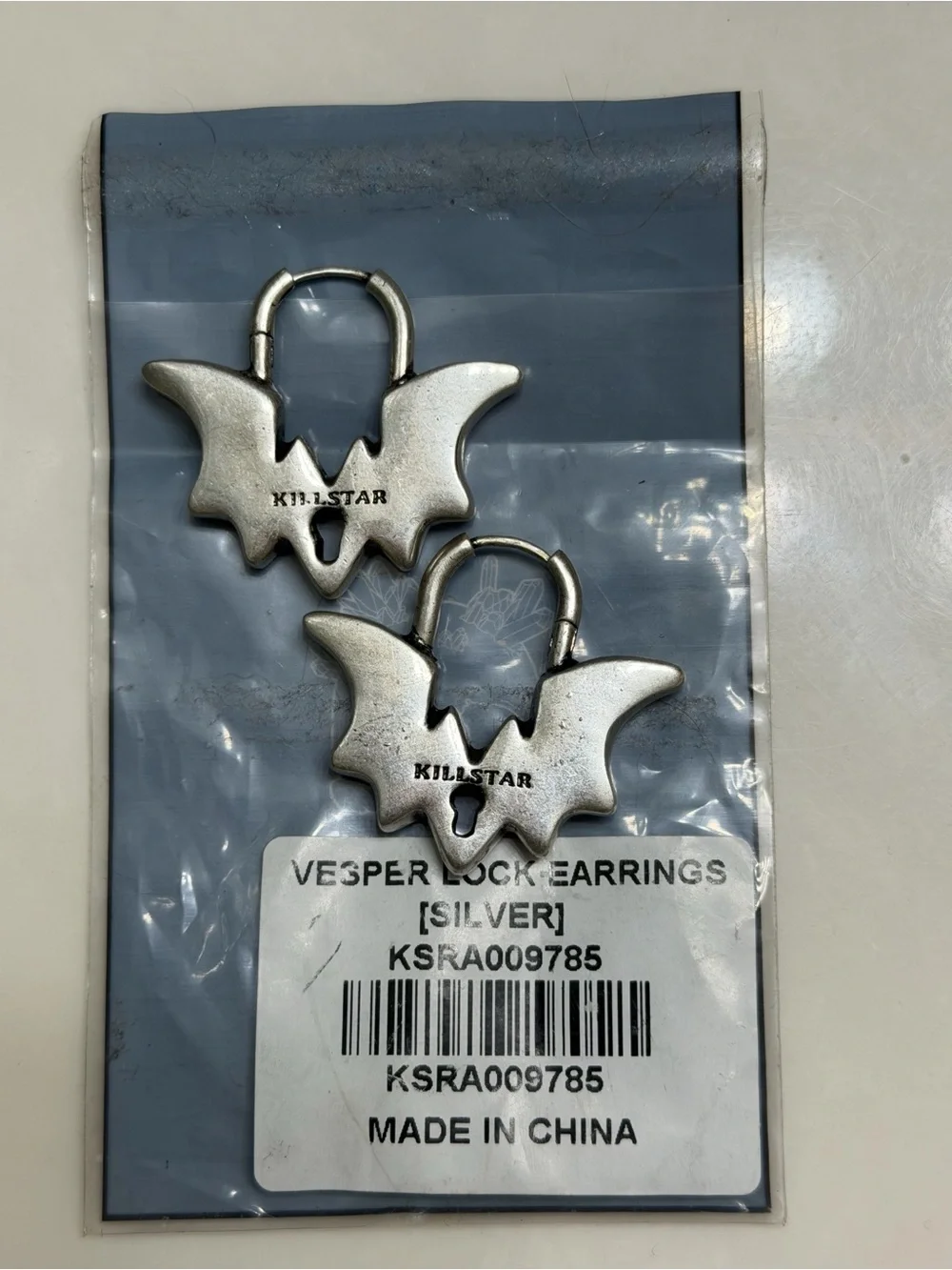 Killstar Vesper Silver Bat Lock Hoop Earrings - Picture 1 of 1